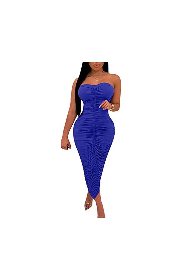 BEAGIMEG Robe Longue Moulante Sexy froncée sans Bretelles - Jaune - Taille S