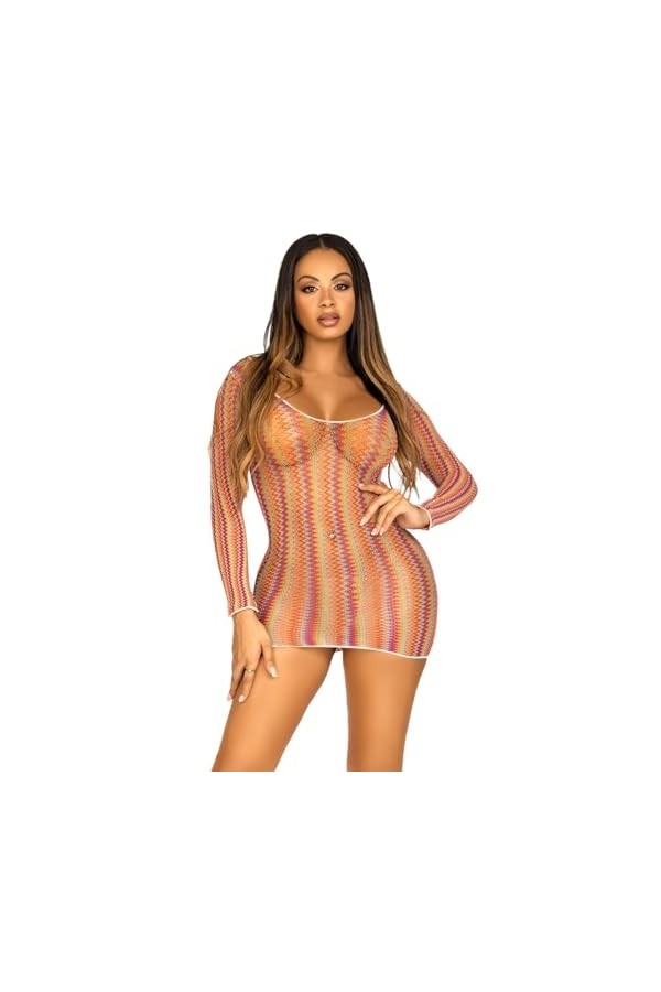 Leg Avenue Mini Robe en Résille Zig Zag aux Couleurs Arc-en-Ciel 1 Unité
