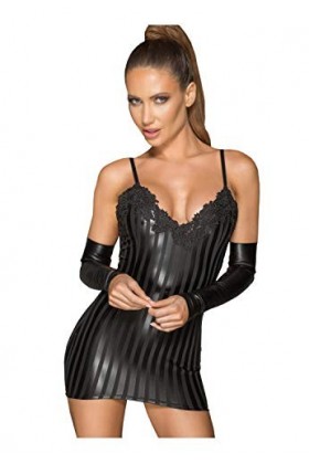 Noir Handmade M379 Mini-robe pour femme Effet mouillé - Noir - 42