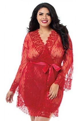 Dreamgirl Plus Size Kimono Robe with Wide Sleeves, Rouge Ruby 001 , 46 Taille Fabricant: 1X Femme