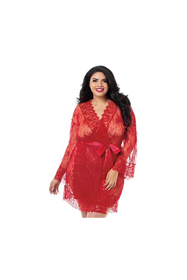 Dreamgirl Plus Size Kimono Robe with Wide Sleeves, Rouge Ruby 001 , 46 Taille Fabricant: 1X Femme