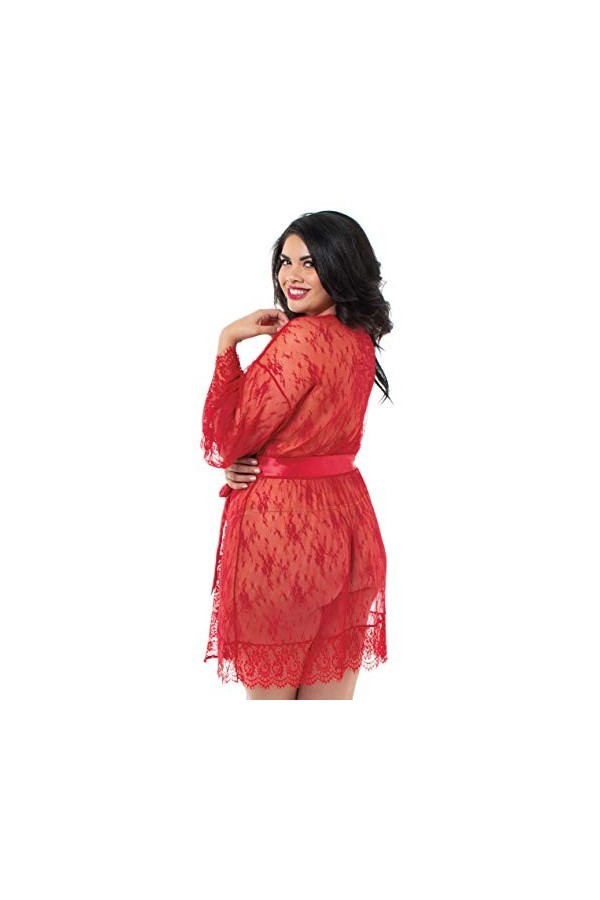 Dreamgirl Plus Size Kimono Robe with Wide Sleeves, Rouge Ruby 001 , 46 Taille Fabricant: 1X Femme