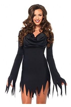 Leg Avenue - 8533806001 - Déguisement pour Adulte - Modèle 85338 - Robe Lambeaux À Col Bénitier - Taille M/l - Noir