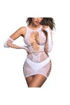 ROSVAJFY Lingerie Résille Femme Mini Robe Maille Élastique Transparente Vêtements de Nuit Lingerie Sexy Résille sous-Vêtement
