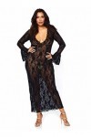 Leg Avenue 86092Q Longue Robe en Dentelle Stretch avec Décolleté Plongeant Noir Taille Plus 42-46