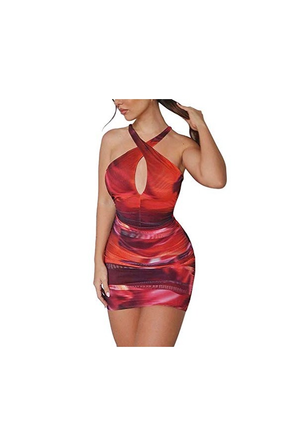 Qtinghua Sexy Criss Cross sans Manches Dos Nu Robe Femmes Halter Cou Bandage Découpé Wrap Mini Robes Y2K Club Party Night Str