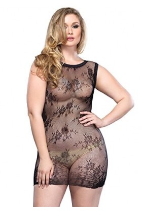 Leg Avenue Mini Robe Stretch en Dentelle avec Motif Floral Taille Plus Noir S