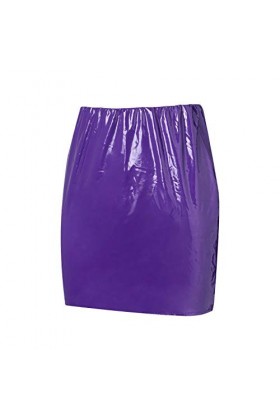 Achlibe Mini jupe crayon moulante sexy en similicuir effet mouillé pour femme - Argenté - 44