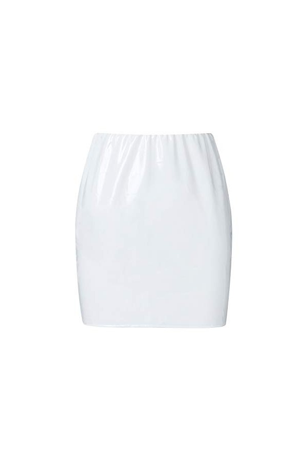 Achlibe Mini jupe crayon moulante sexy en similicuir effet mouillé pour femme - Argenté - 44