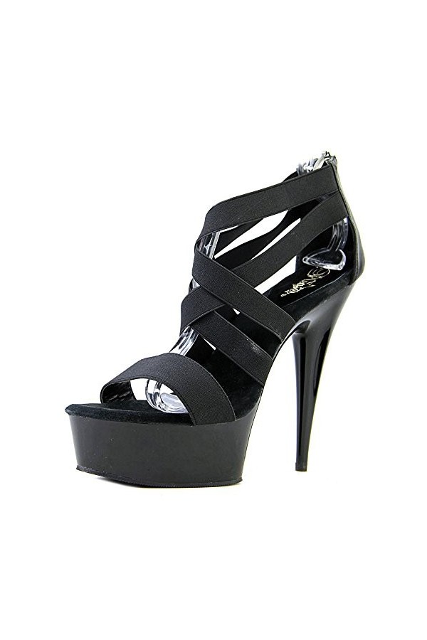 Pleaser DELIGHT-669 Blk Elastic Band-Faux Le/R. Gold Chrome UK 5 EU 38 