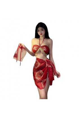 Temptshow Femmes Sexy Dentelle Suspendue Robe De Nuit Danseur Chinois Robe Sous-Vêtements Rouge1 