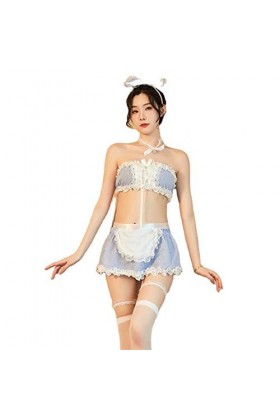 ZYDIP Dames Sexy Lingerie Lingerie Sens Sexy Grille Bleue Femme de ménage de Femme de ménage Uniforme Tentation Sexy Pyjamas 