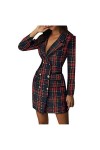 Robe Blazer Femme Élégante : Robe business Femme Manches Longues Col en V Robe Chemise Double Boutonnage Bodycon Robe Crayon 