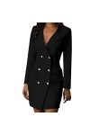 Robe Blazer Femme Élégante : Robe business Femme Manches Longues Col en V Robe Chemise Double Boutonnage Bodycon Robe Crayon 