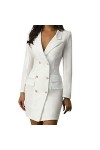 Robe Blazer Femme Élégante : Robe business Femme Manches Longues Col en V Robe Chemise Double Boutonnage Bodycon Robe Crayon 