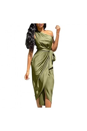 Watopia Jupe portefeuille pour femme, robe dété à une épaule, robe de cocktail, robe élégante, longueur genou, robe de mode,