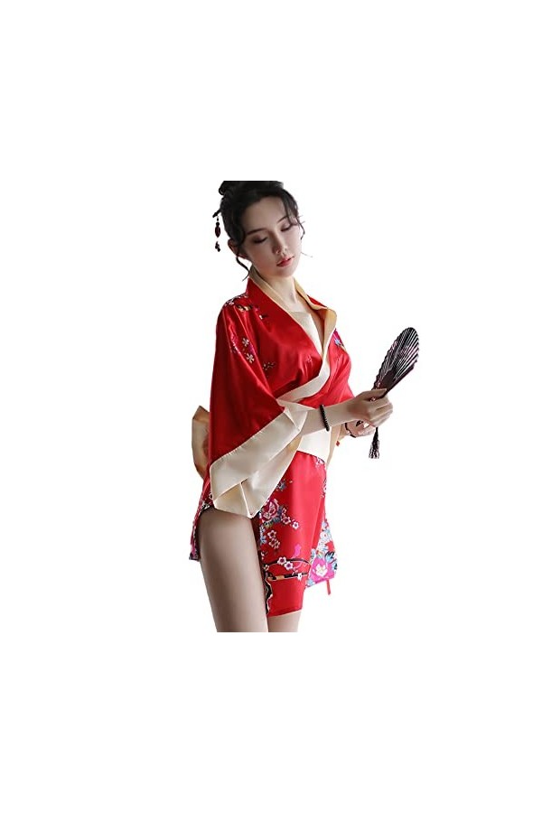 QNCLO robe chinoise sexy kimono japonais cosplay pyjama kawaii rouge1 