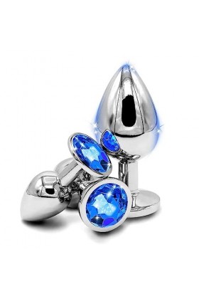 KK14- Ensemble De 3 Pièces En Acier Inoxydable De 3 Tailles Avec Diamants En Cristal Bleue Ḁṉḁl Plṳg Ḁṉḁle Femme Prôsṱḁṱe D