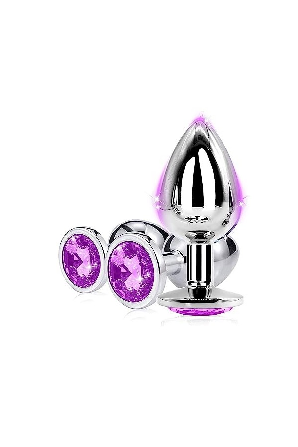 KK14- Violette 3 Pièces DArticles En Métal Imperméable À LEau En Cristal Ḁṉḁl Plṳg Ḁṉḁle Femme Prôsṱḁṱe Deḇṳṱḁṉt Homme Vḯḇr