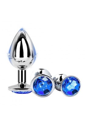 KK13- Costume Bleue 3 Pièces En Acier Inoxydable Métal Derrière LArticle De Jeu Avec Diamant Ḁṉḁl Plṳg Ḁṉḁle Femme Prôsṱḁṱe 