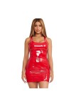 THSCWY Mini robe moulante en similicuir et latex pour femme avec col rond et col rond, Noir, M