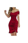 Dress One Plain midi Evening Solid Women Clubwear Party Ruched Dress épaule Mini Casual Party Dress Robe Robe Mode élégante R