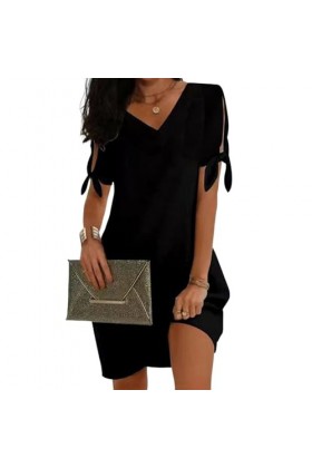 Robe Courte en Soie glacée pour Femmes, Couleur Unie, vêtements féminins à Manches Courtes Vin Rouge 2XL