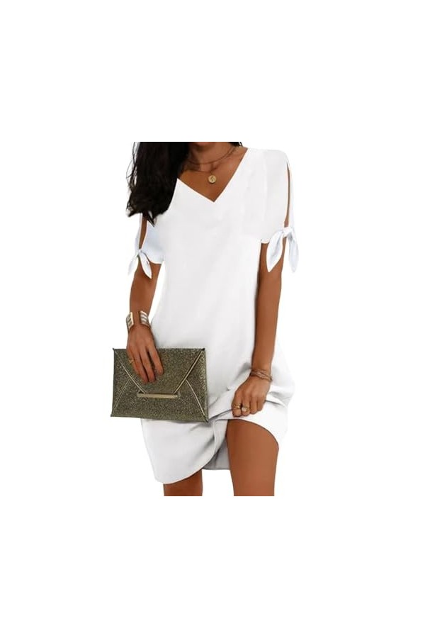 Robe Courte en Soie glacée pour Femmes, Couleur Unie, vêtements féminins à Manches Courtes Vin Rouge 2XL