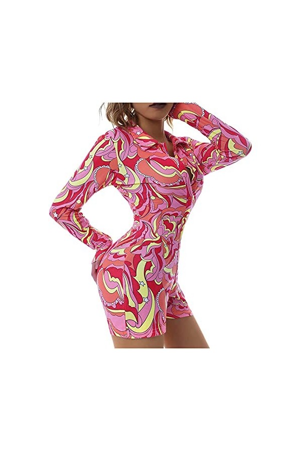 Combinaison Femmes Taille Haute Playsuit Combinaison Manches Longues Combinaison Bretelles Plage Fermeture Éclair Grenouillèr