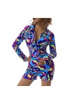 Combinaison Femmes Taille Haute Playsuit Combinaison Manches Longues Combinaison Bretelles Plage Fermeture Éclair Grenouillèr