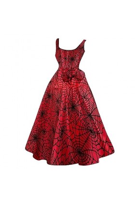 CUTeFiorino Avec Style Femmes Halloween Rouge Casual Fête Sexy Robe sans Manches Col Rond Robe Business Femmes Longueur Genou