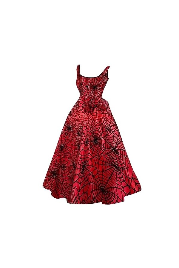 CUTeFiorino Avec Style Femmes Halloween Rouge Casual Fête Sexy Robe sans Manches Col Rond Robe Business Femmes Longueur Genou