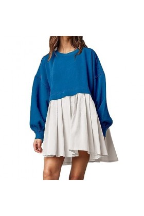 Ruiteh Robe froncée pour Femme - Ourlet asymétrique - Sweat-Shirt - Couleur Unie - Ligne A - Robe décontractée pour Les dépla
