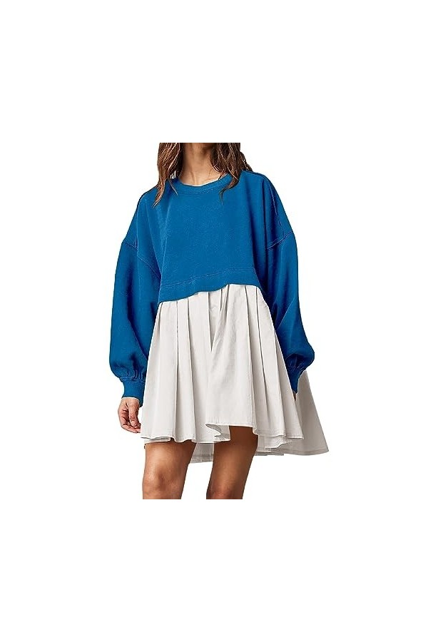 Ruiteh Robe froncée pour Femme - Ourlet asymétrique - Sweat-Shirt - Couleur Unie - Ligne A - Robe décontractée pour Les dépla