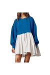 Ruiteh Robe froncée pour Femme - Ourlet asymétrique - Sweat-Shirt - Couleur Unie - Ligne A - Robe décontractée pour Les dépla