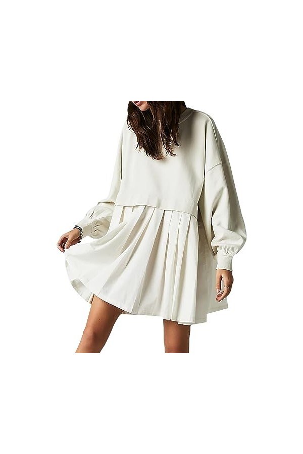 Ruiteh Robe froncée pour Femme - Ourlet asymétrique - Sweat-Shirt - Couleur Unie - Ligne A - Robe décontractée pour Les dépla