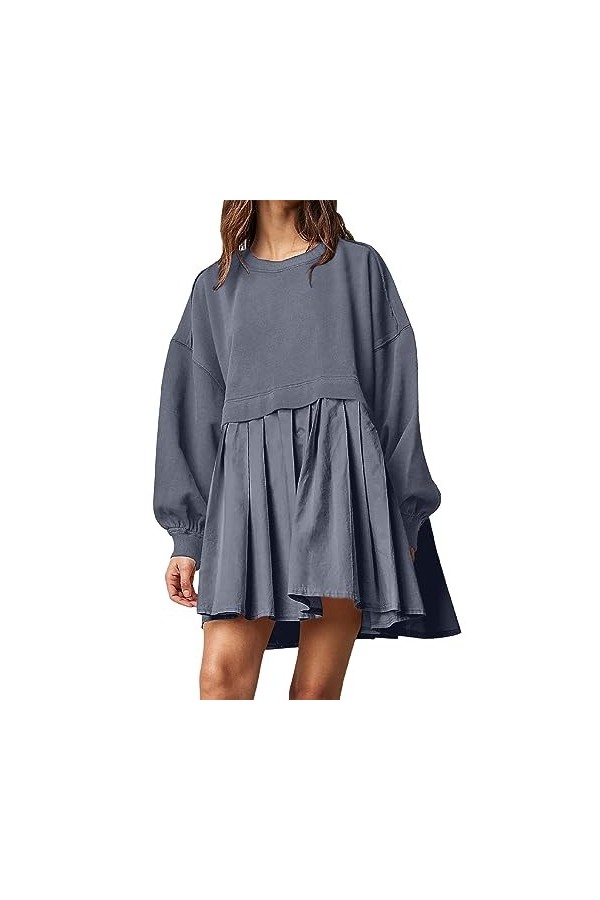 Ruiteh Robe froncée pour Femme - Ourlet asymétrique - Sweat-Shirt - Couleur Unie - Ligne A - Robe décontractée pour Les dépla