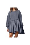 Ruiteh Robe froncée pour Femme - Ourlet asymétrique - Sweat-Shirt - Couleur Unie - Ligne A - Robe décontractée pour Les dépla