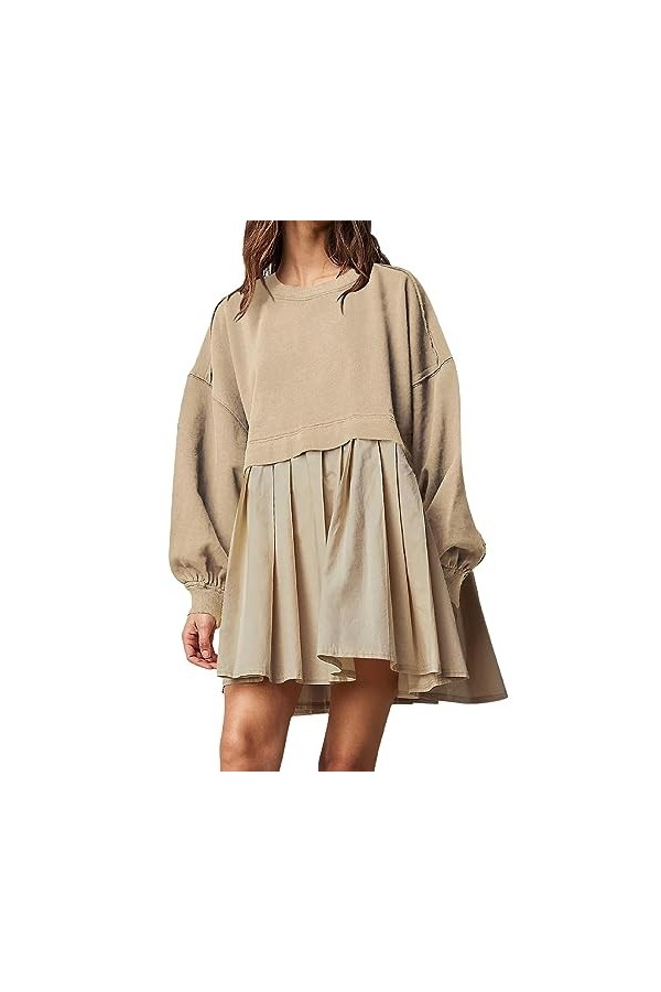 Ruiteh Robe froncée pour Femme - Ourlet asymétrique - Sweat-Shirt - Couleur Unie - Ligne A - Robe décontractée pour Les dépla