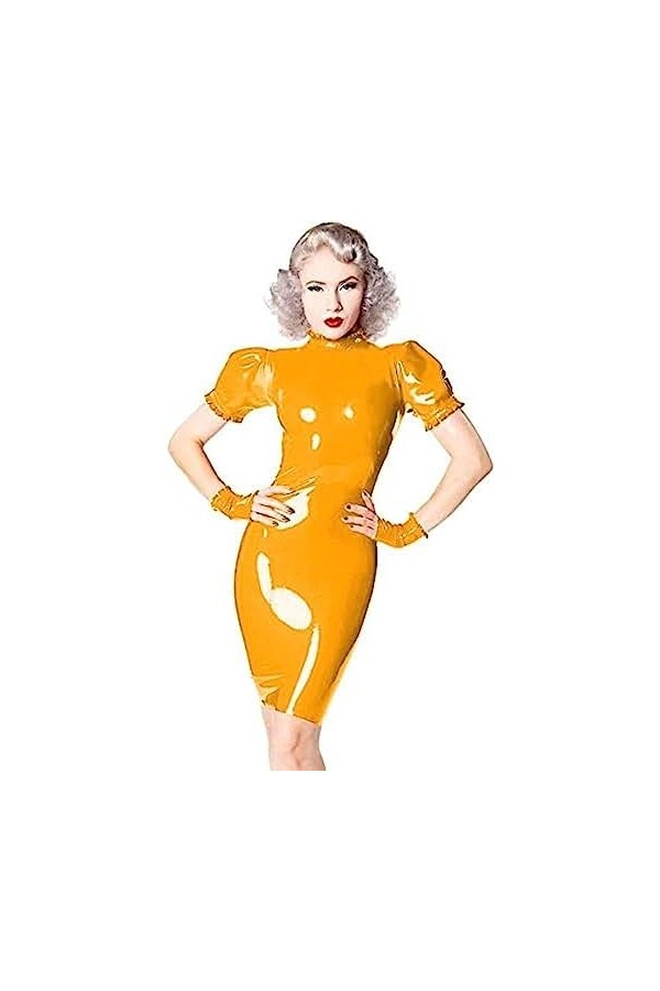 12 Colors Puff Sleeves Mini Dress Ladies Bodycon Zip PVC Club Dress,Black,3X-Large