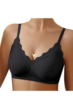 Soutien-Gorge Femme sans Armature Sexy Push Up Rembourré Décolleté Plongeant Brassière Dentelle Confort Amovible en Latex Sou