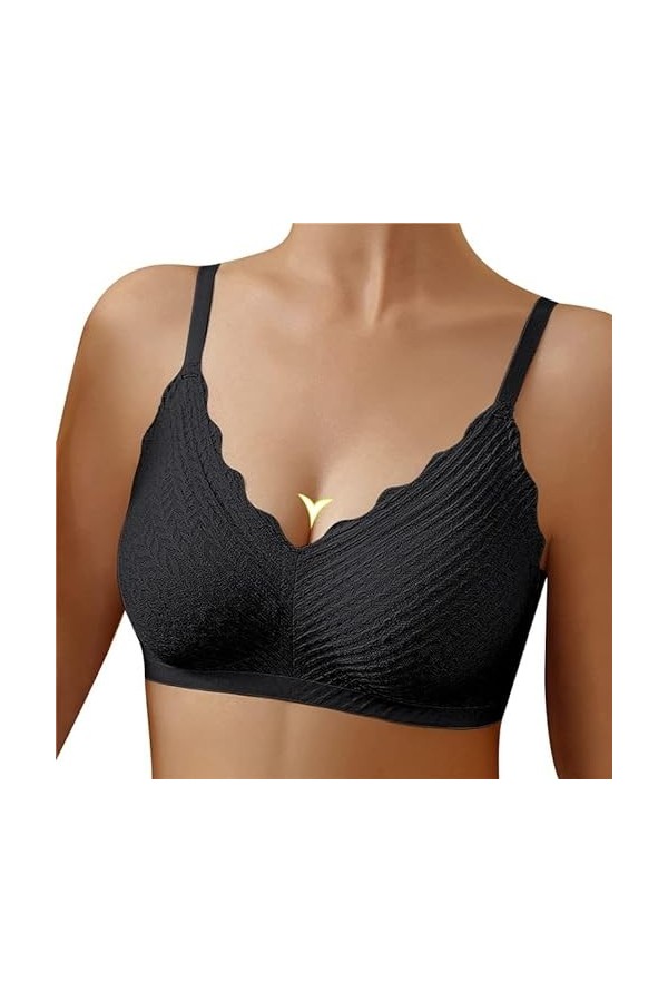 Soutien-Gorge Femme sans Armature Sexy Push Up Rembourré Décolleté Plongeant Brassière Dentelle Confort Amovible en Latex Sou