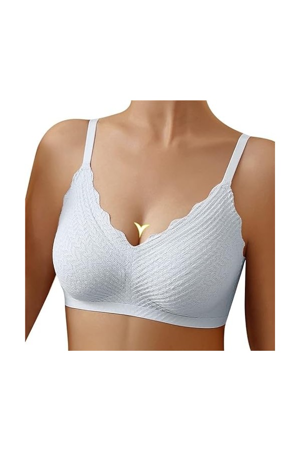 Soutien-Gorge Femme sans Armature Sexy Push Up Rembourré Décolleté Plongeant Brassière Dentelle Confort Amovible en Latex Sou