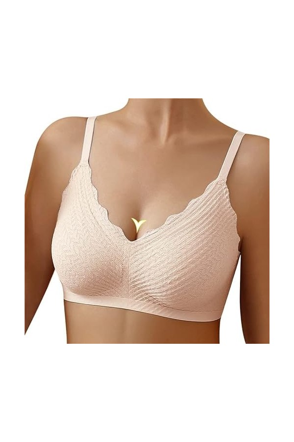 Soutien-Gorge Femme sans Armature Sexy Push Up Rembourré Décolleté Plongeant Brassière Dentelle Confort Amovible en Latex Sou