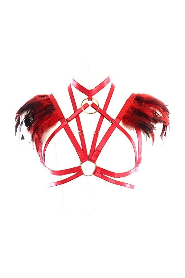 BBOHSS Harnais de Corps en Plumes pour Femmes Soutien-Gorge sous-vêtements épaulettes Ailes de Jour des Femmes Burning Man Ca
