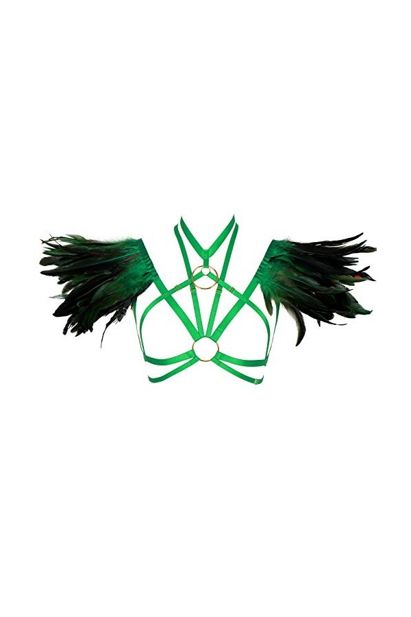 BBOHSS Harnais de Corps en Plumes pour Femmes Soutien-Gorge sous-vêtements épaulettes Ailes de Jour des Femmes Burning Man Ca