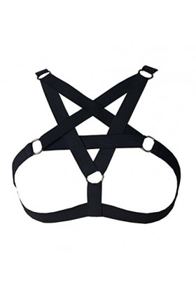 Harnais de Corps Femme Soutien-Gorge Pentacle Cage à Lingerie Gothique Punk Ceinture Festival Rave Sangle Taille Ajustable N