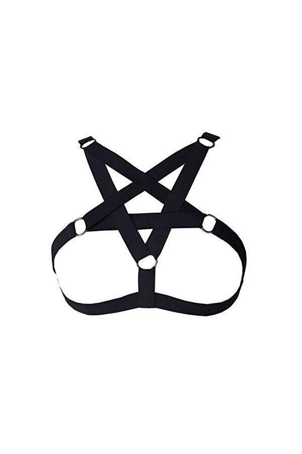 Harnais de Corps Femme Soutien-Gorge Pentacle Cage à Lingerie Gothique Punk Ceinture Festival Rave Sangle Taille Ajustable N