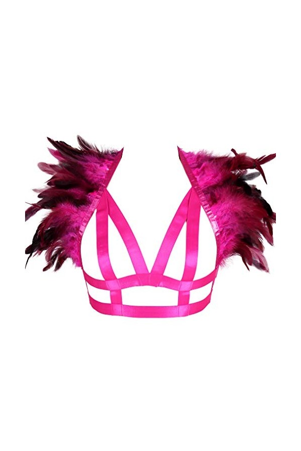 Harnais de Corps Femme Plume Soutien-Gorge Cage à Lingerie Sangle Taille Ajustable Festival Rave Gothique Punk Ceinture Haut 