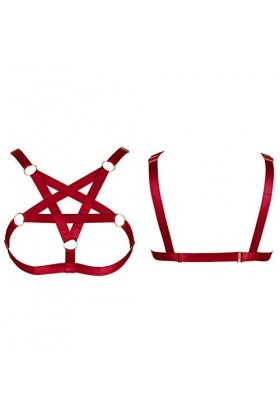 BODYCAGE Pentacle Harnais de Corps Femme Soutien-Gorge Gothique Ceinture Cage à Lingerie Punk Taille Ajustable Sangle Haut Fa